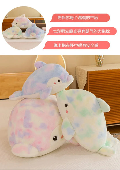 50-80cm Kawaii Fantastic Rainbow Colorful Plush Dolphin Stuffed Animals Doll Decoration Birthday Gifts Soft Pillow Children Gift