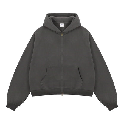 ZODF Trendy 2025 Winter Man Solid Fleece Boxy Hoodies Unisex 350gsm Double Head Zipper Hooded Sweatshirts Coat HY1122