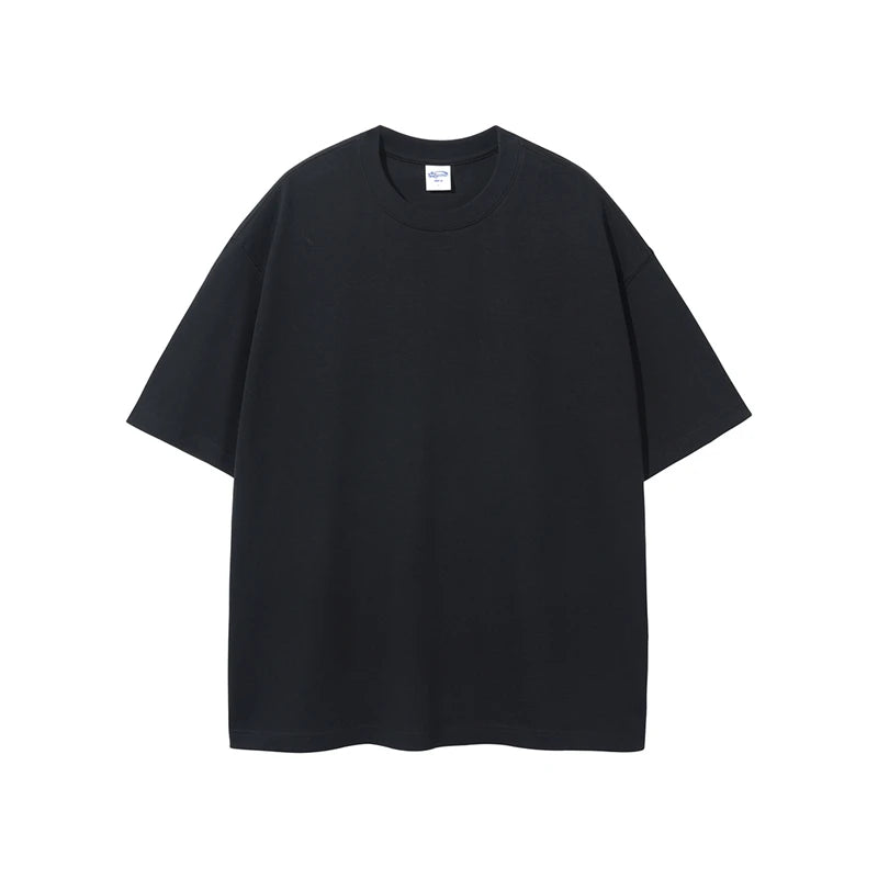 ZODF Summer Men 100% Cotton Solid Oversized Heavyweight 305gsm No-Shrink T-Shirt HY0165 - black / L / China Mainland