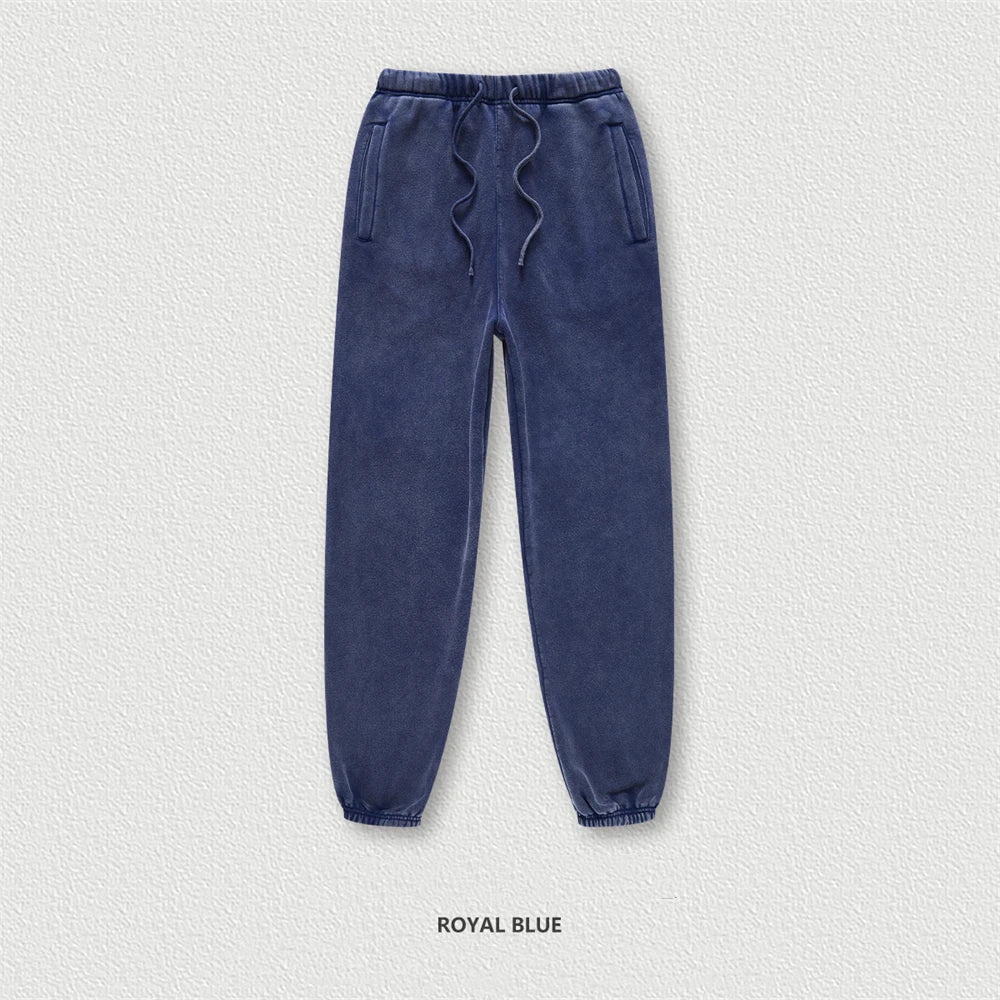 ZODF Winter Men Washed Thick Fleece 400gsm Loose Fit Joggers Sweatpants Streetwear HY0668 - Royal Blue / XXL / China