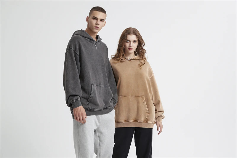 ZODF Autumn Winter Men 420gsm Heavyweight Washed Cotton Hoodie Streetwear Sweatshirt HY0307