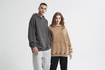 ZODF Autumn Winter Men 420gsm Heavyweight Washed Cotton Hoodie Streetwear Sweatshirt HY0307