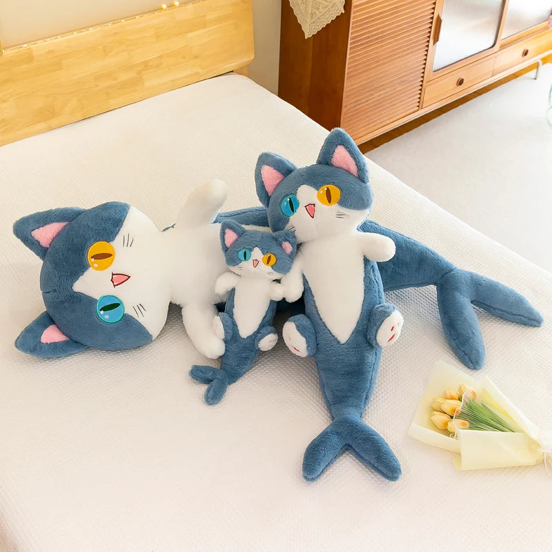 135cm Different Pupil Shark Cat Doll Sleeps with Pillow Girl Sand Sculpture Plush Toy Male Long Striped Leg Clamping Stitch