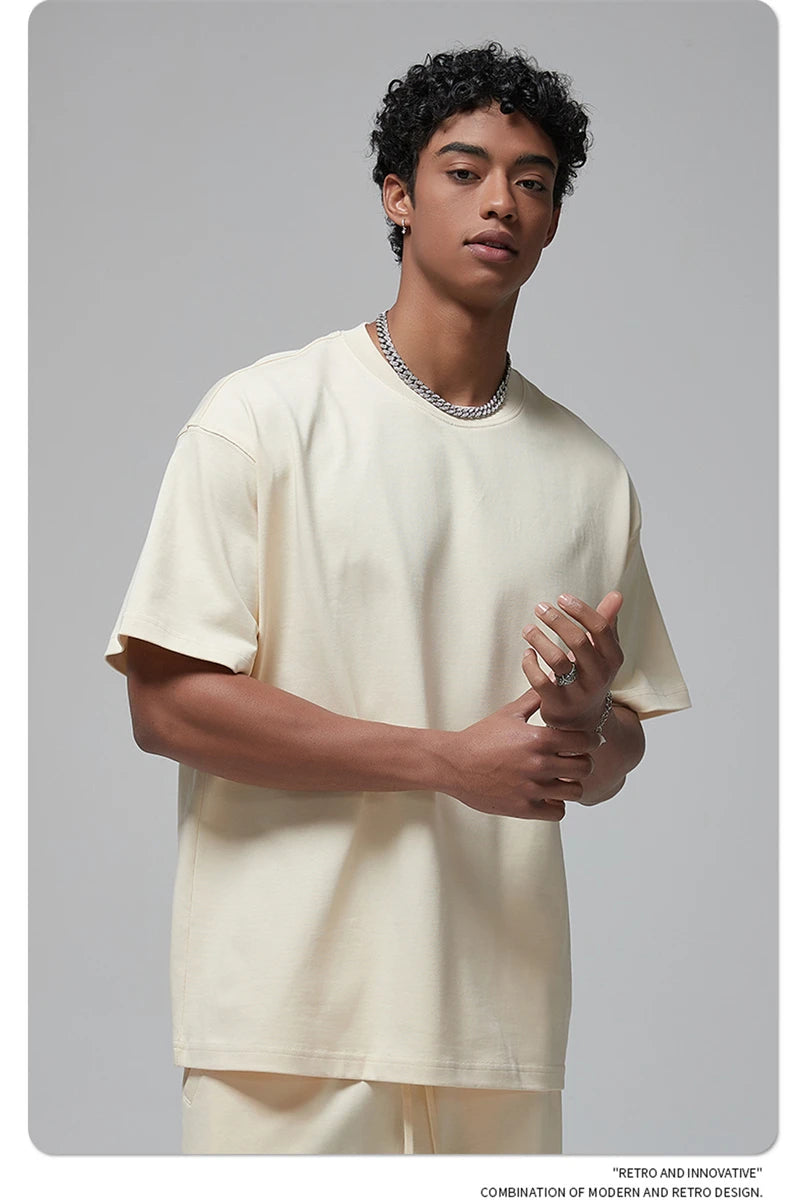 ZODF New Spring Summer Men 305gsm Cotton T Shirts Unisex Heavy Weight Oversized FG Noshrink Basic Solid T-Shirt Tees HY0165