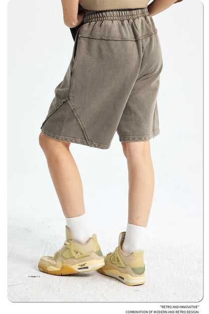 ZODF Retro Men Heavy-Weight Washed 430gsm Shorts Unisex High Street Patchwork Summer Distressed Cotton Shorts HY1035