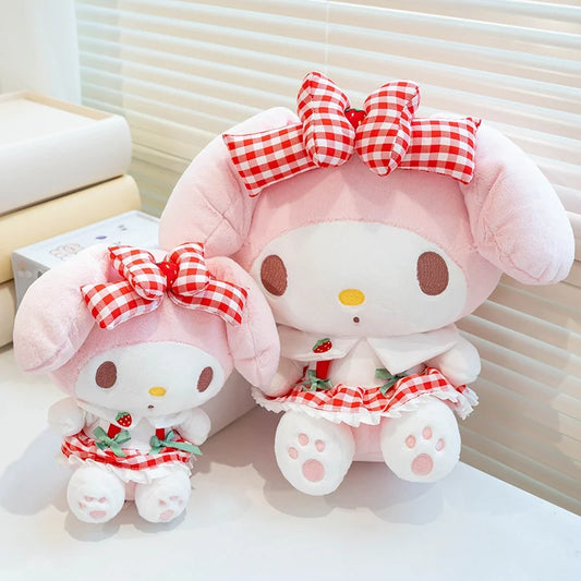 Sanrio Cartoon Plush Toy Kawali Strawberry My Melody Soft Stuffed Doll Pendant Keychain Toys Girl Kids Xmas Gift