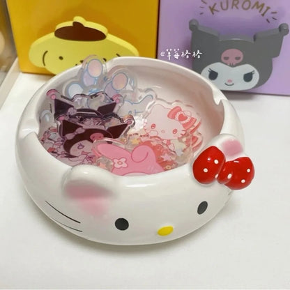 New Hello Kitty Ceramic Ashtray Cute Cartoon Pink Personalized Gift For Boyfriend Action Toy Figures Animation Derivative