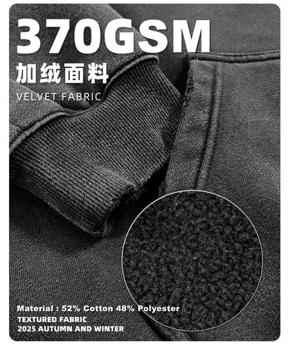 ZODF Retro 2025 Winter Man Washed Boxy Fleece Hoodies Unisex 370gsm Loose Hooded Pullovers Sweatshirt Streetwears HY1129