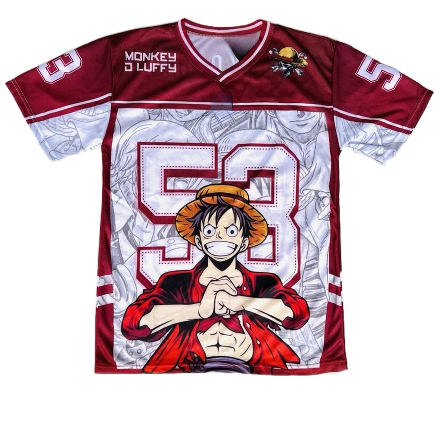 2526 New Bandai Anime One Piece Luffy Summer Jersey T-shirt Oversized 3D Adult and Children's Multifunctional Top Christmas