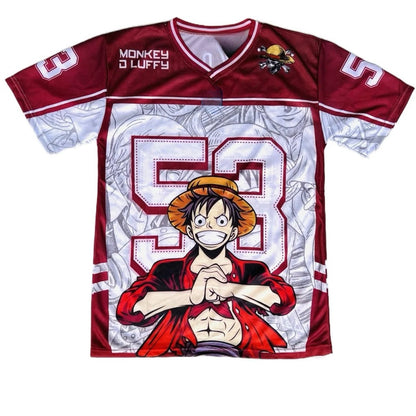 2526 New Bandai Anime One Piece Luffy Summer Jersey T-shirt Oversized 3D Adult and Children's Multifunctional Top Christmas