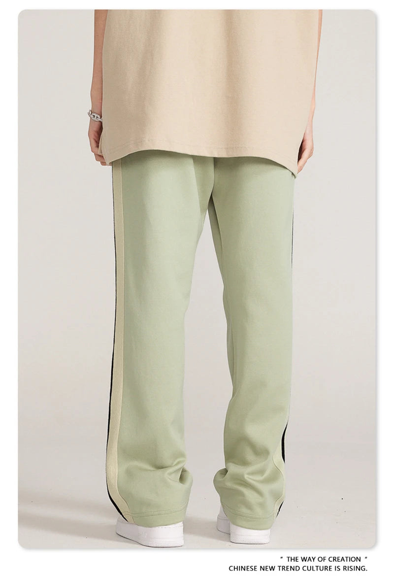 ZODF Spring Summer 275GSM Basic Side Webbing Trousers For Men Unisex American Retro Casual Sports Straight Pants HY0540