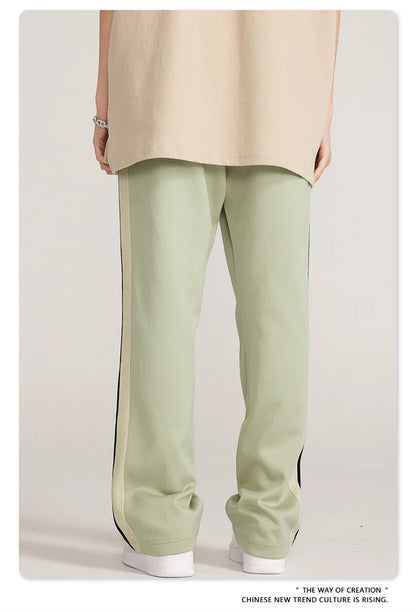 ZODF Spring Summer 275GSM Basic Side Webbing Trousers For Men Unisex American Retro Casual Sports Straight Pants HY0540