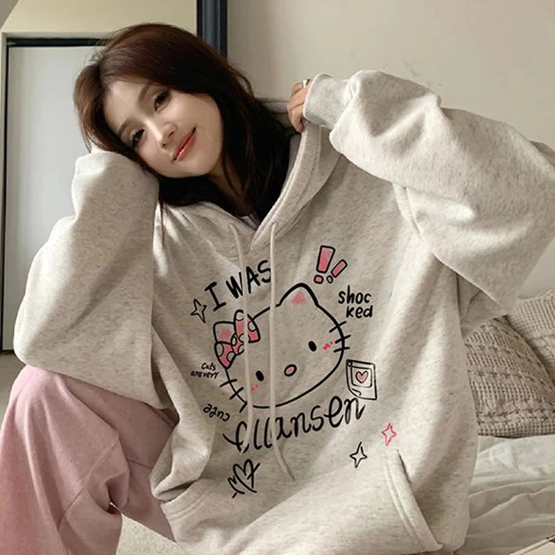 2025 Japanese Anime Hoodies Luxury Brand Sanrio Hello Kitty Pattern Sweatshirt Women Fashion Y2K Gothic Street Outerwear Tops