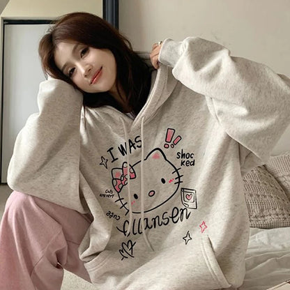 2025 Japanese Anime Hoodies Luxury Brand Sanrio Hello Kitty Pattern Sweatshirt Women Fashion Y2K Gothic Street Outerwear Tops