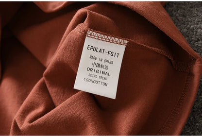 Autumn New American Retro Long Sleeve O-neck Indian Printed T-shirt Men's Fashion 100% Cotton Washed Casual Bottoming Tops