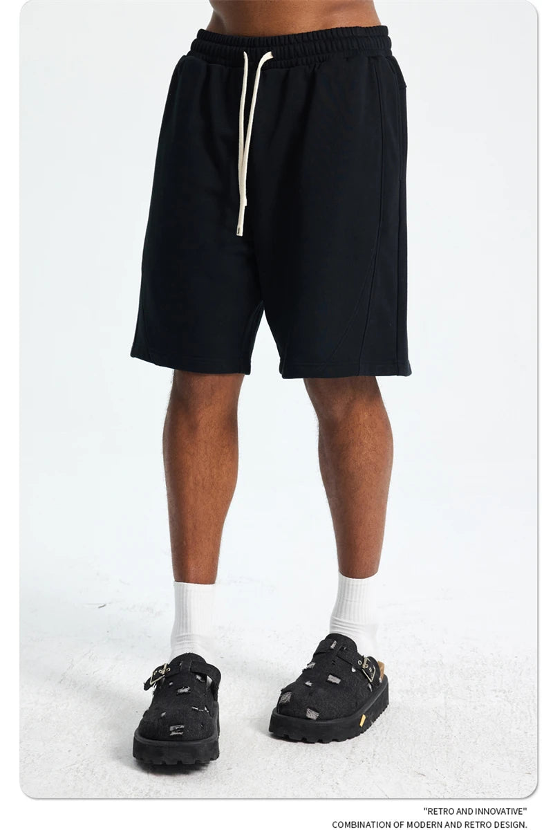 ZODF Trendy 2025 Men Summer Patchwork 345gsm Shorts Unisex Casual High Street Loose Fit Sport Solid Shorts Streetwears HY1053