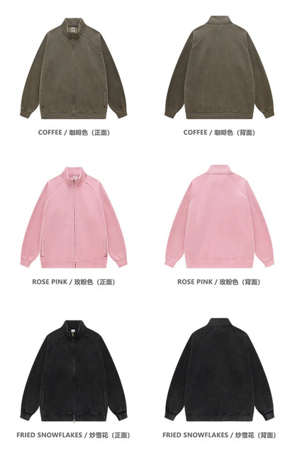 ZODF Retro Winter Men Washed Fleece Zipper Jackets Unisex Loose Oversized 400gsm Raglan Sleeve Coats Streetwears HY0649
