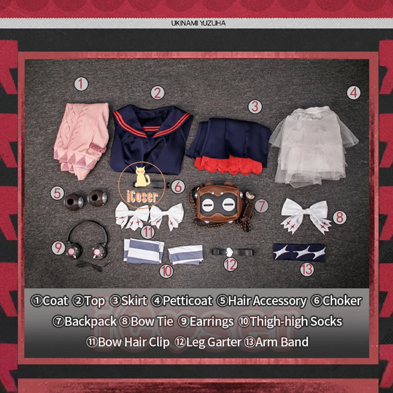 Zenless Zone Zero Ukinami Yuzuha Cosplay Costume Wig Skirt Uniform Earrings Headwear Spook Shack Halloween Party for Women Girls