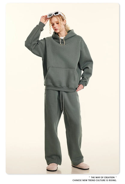 ZODF New 2024 Autumn Winter Men 345gsm Fleece Hoodies Unisex Women Relax Fit Warm Solid Hooded Pullovers Sweatshirts HY0863