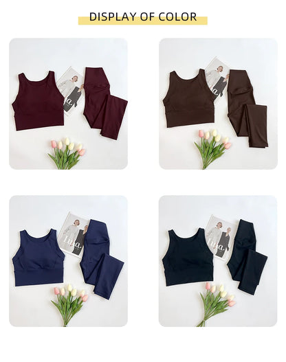 2 Piece Yoga Clothes Women's Gym Yoga Set Strap Cross Back Push Up Sport Bra High Waist Yoga Leggings Sportwear Workout Wear