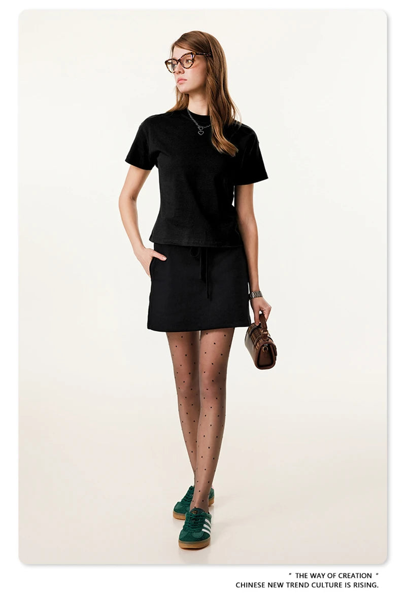 ZODF Women 2025 Summer 255gsm Cotton T-Shirts Hotsweet Girls Casual Solid Comfortable Sport T Shirt Brand Tops HY0978