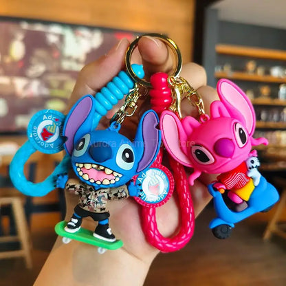 Anime Disney Keychain Frozen Mickey Mouse Minnie Lilo & Stitch  Doll Keyring Ornament Key Chain Car Pendant Kids Toys Gift
