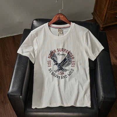 Summer New American Retro Short-sleeved O-neck Eagle Printed T-shirt Men's Fashion Simple 100% Cotton Washed Casual Sport Tops