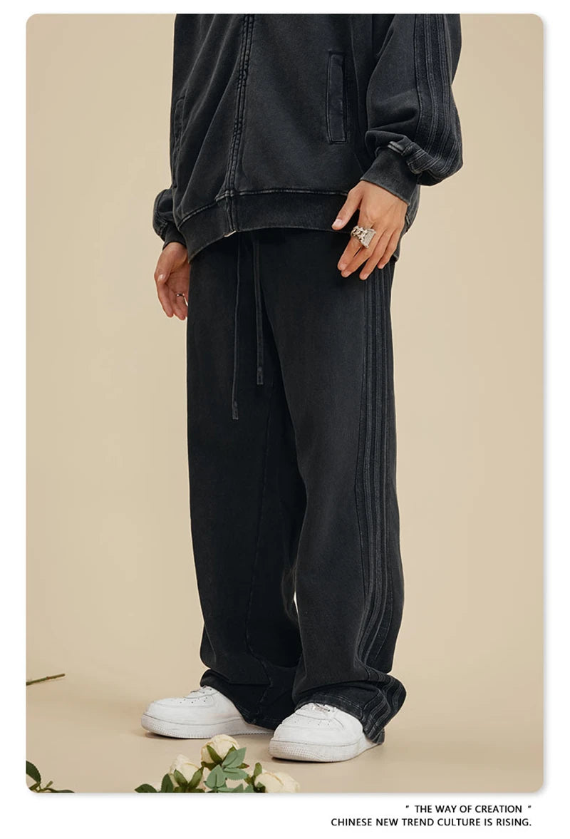 ZODF Fashion Autumn Winter Men Washed 450gsm Pants Unisex High Street Oversized Straight Trousers Streetwears HY0626