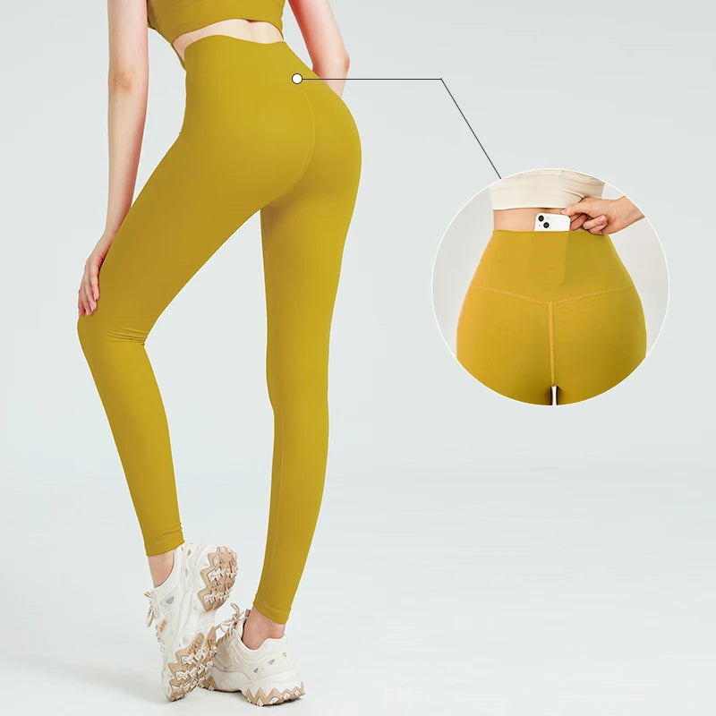 Naked Feel Yoga Leggings with Buttock Lifting and Hidden Waist Pockets – Women’s Gym Fitness Sportswear Tight