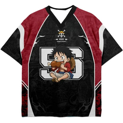 2526 New Bandai Anime One Piece Luffy Summer Jersey T-shirt Oversized 3D Adult and Children's Multifunctional Top Christmas