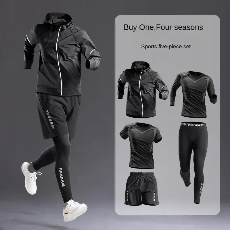 Men’s Sportswear Suit 1-5pcs – All-Season Running Cycling & Fitness Quick-Dry Track Set - 5pcs set / S