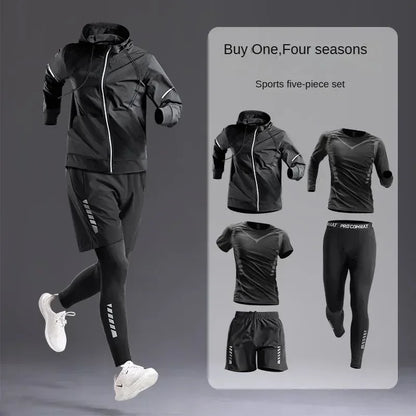 Men’s Sportswear Suit 1-5pcs – All-Season Running Cycling & Fitness Quick-Dry Track Set - 5pcs set / S
