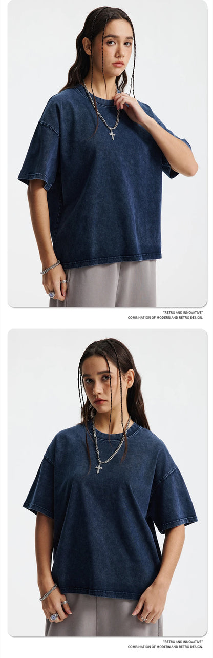 ZODF New Hip Hop Washed Cotton Boxy T-Shirts For Men Unisex Retro Loose Fit Basic Short Version T Shirt Brand Tops HY1076