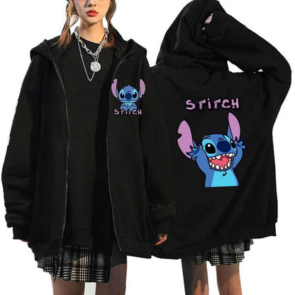 Women's Clothing Deals Aesthetic Youth Sweatshirts Black Zip Hoodies Disney Lilo & Stitch Winter Sweaters Women's Coats Jackets