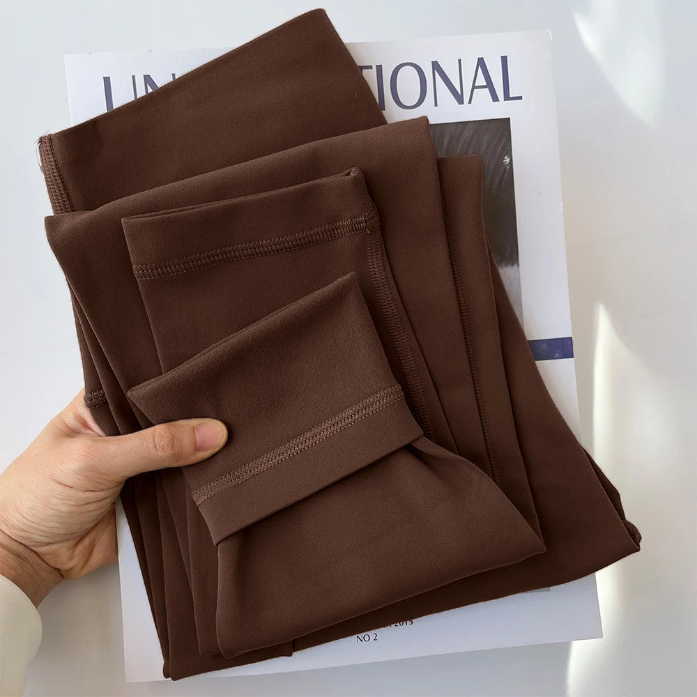 Autumn Winter Thickened Warm High Waist Sports Leggings for Women – Yoga Gym Running Tights Fitness Pants - Chestnut