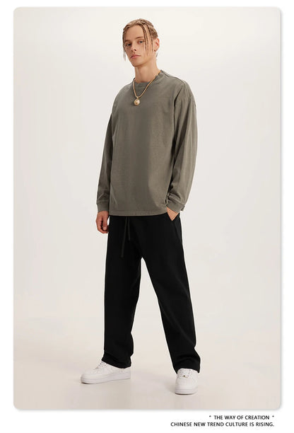 ZODF New Autumn Men's 260gsm 100% Cotton T Shirts Unisex Retro High Street Loose Washed Solid Tees Streetwears HY0376