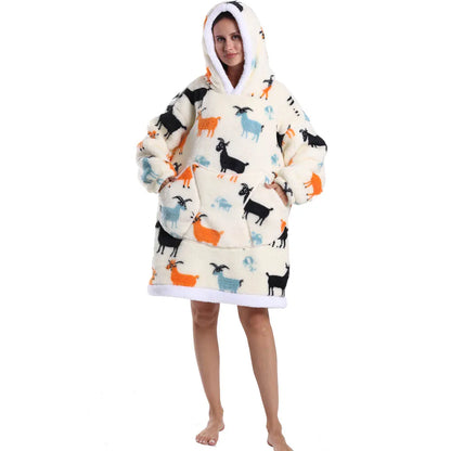 Oversized Hoodie Blanket for Adults Leopard Red Blue Black Fluffy TV Blanket Warm Thick Man Woman Winter Halloween Christmas Pjs