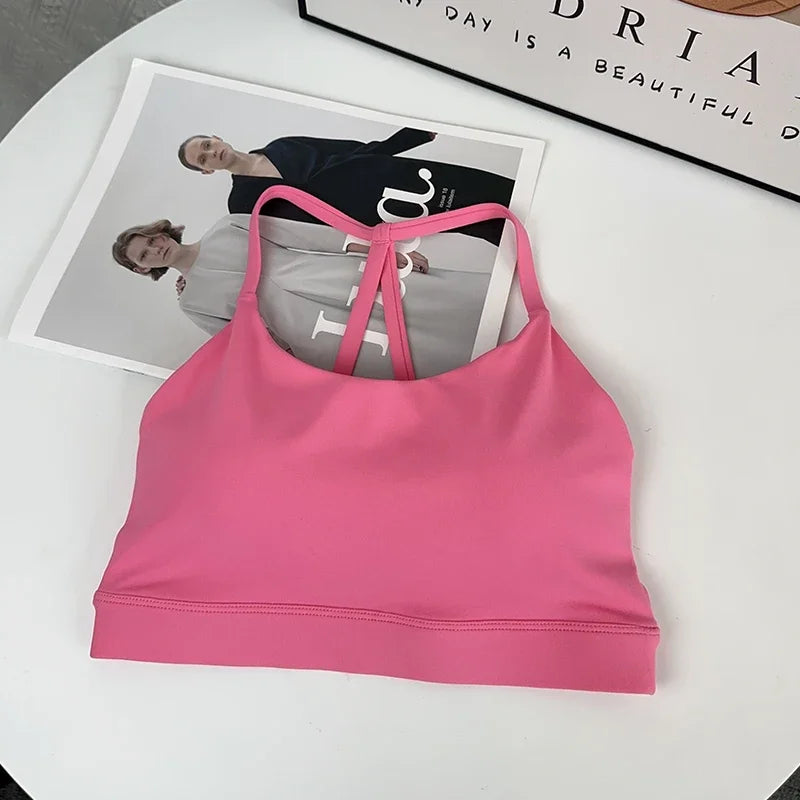 Women Fitness Sports Bra Top Sexy Beauty Back Shockproof Quick-Dry Gym Crop for Running Pilates Yoga - Pink / S