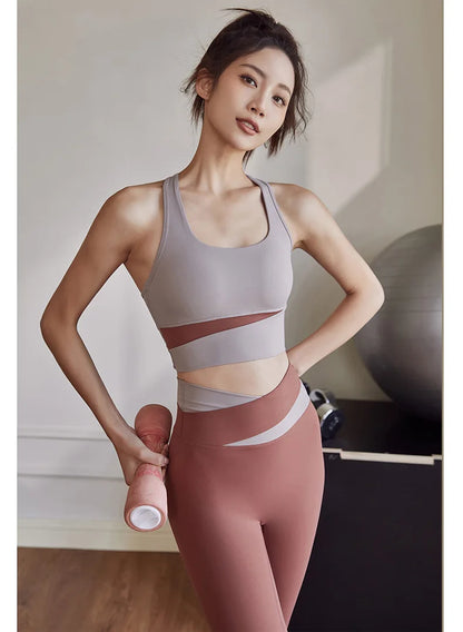 Two Piece Women’s Yoga Sportswear Set – Gym Leggings with Bra and Shorts for Fitness Workout