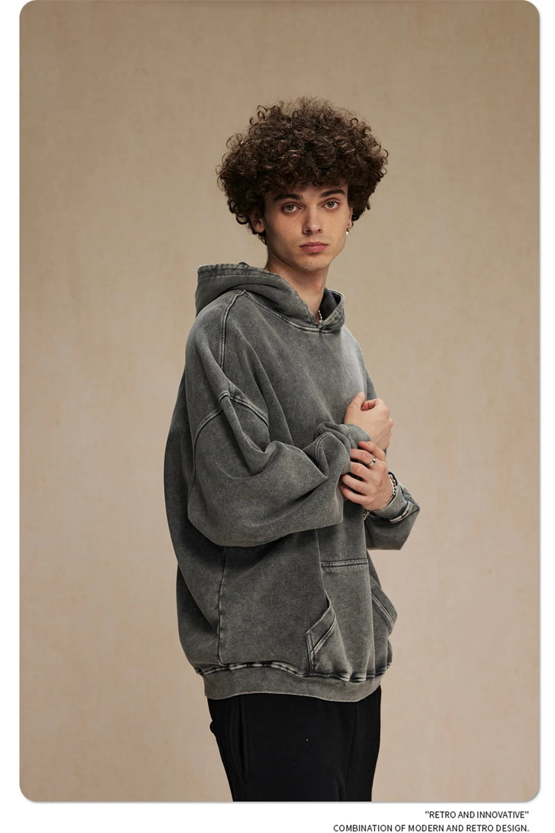 ZODF Vintage Batik Washed 420gsm Cotton Hoodies For Men Unisex Heavyweight Loose Hip Hop Hooded Sweatshirts Pullovers HY0696