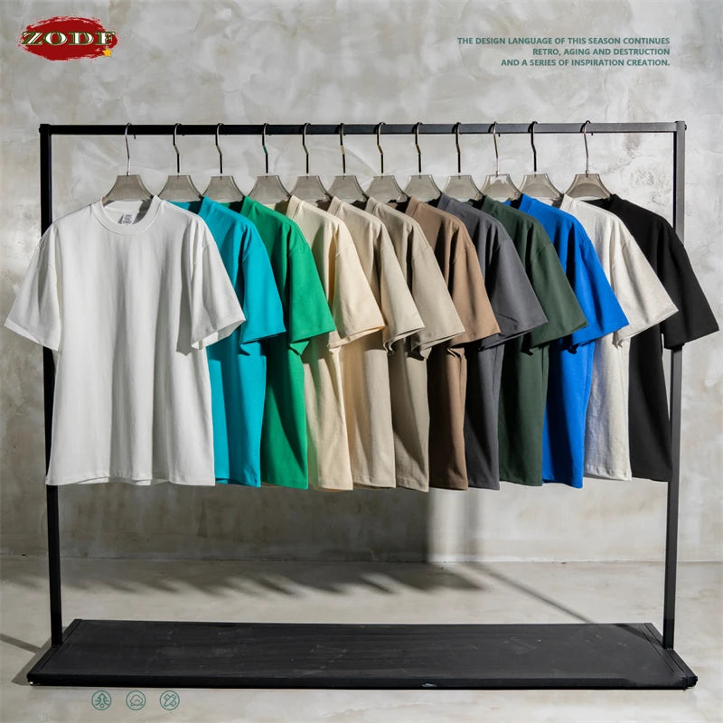 ZODF 2025 Heavy-Weight 425gsm 100% Cotton T-Shirts For Men Unisex Summer Oversized O-Neck Basic Solid T Shirt Brand Tees HY0485