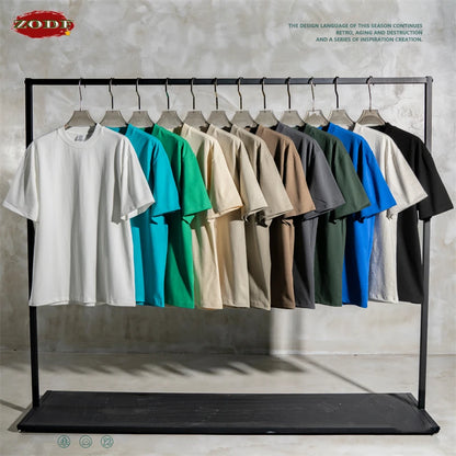 ZODF 2025 Heavy-Weight 425gsm 100% Cotton T-Shirts For Men Unisex Summer Oversized O-Neck Basic Solid T Shirt Brand Tees HY0485