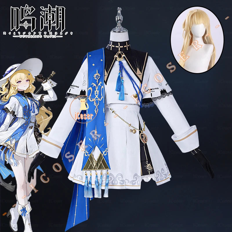 Wuthering Waves Phoebe Cosplay Costume Wig Dress Hat Headwear Sticker Stocking Rinascita Halloween Party Women Girls Prop iCoser