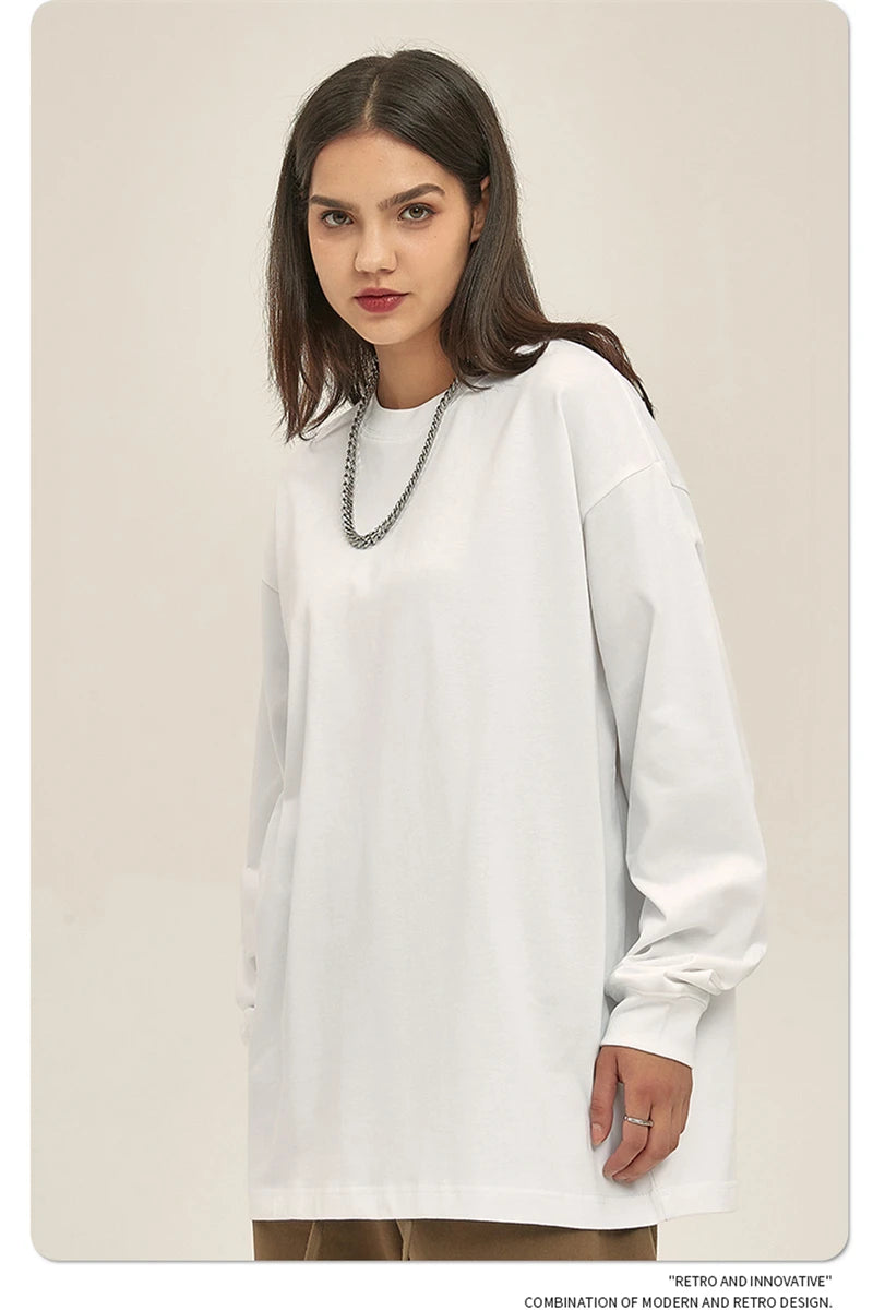 ZODF New 2025 Autumn Men 305gsm 100% Cotton T Shirt Unisex Loose Heavy Weight Basic Long Sleeve Solid T-Shirts Tops HY0634