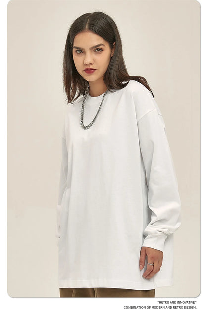 ZODF New 2025 Autumn Men 305gsm 100% Cotton T Shirt Unisex Loose Heavy Weight Basic Long Sleeve Solid T-Shirts Tops HY0634