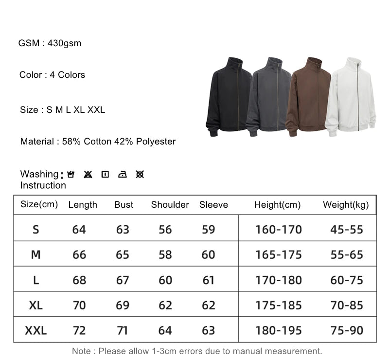 ZODF 430gsm Heavyweight Solid Zipper Hoodie for Men Unisex Loose Stand Collar Coat HY1101 Autumn 2025 Fashion