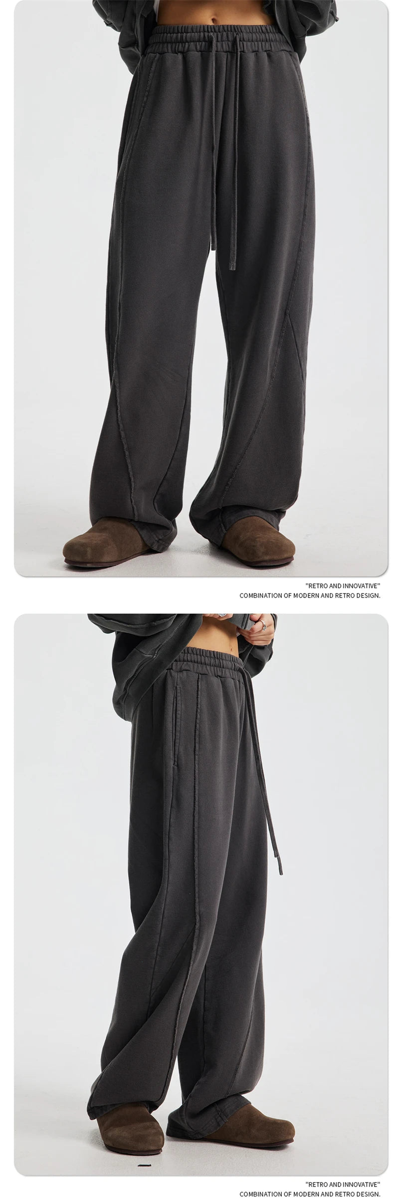 ZODF Retro Autumn Washed Loose Edge 430gsm Cotton Pants For Man Unisex Distressed Old Money Straight Patchwork Trousers HY1105