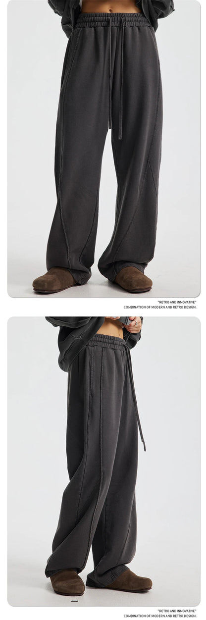 ZODF Retro Autumn Washed Loose Edge 430gsm Cotton Pants For Man Unisex Distressed Old Money Straight Patchwork Trousers HY1105