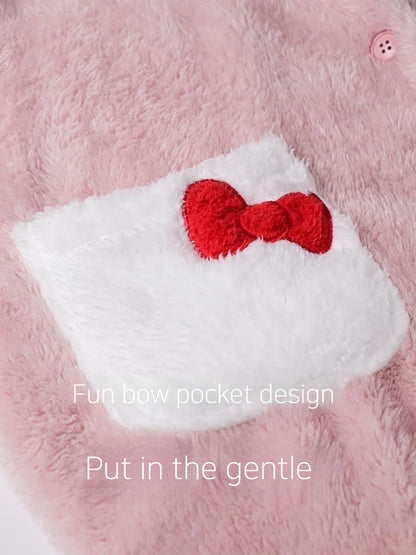 Aoger Hello Kitty Pajamas Women'S Autumn And Winter Coral Velvet Thickened Bathrobe Cute Winter Nightgown Long Women'S Suit