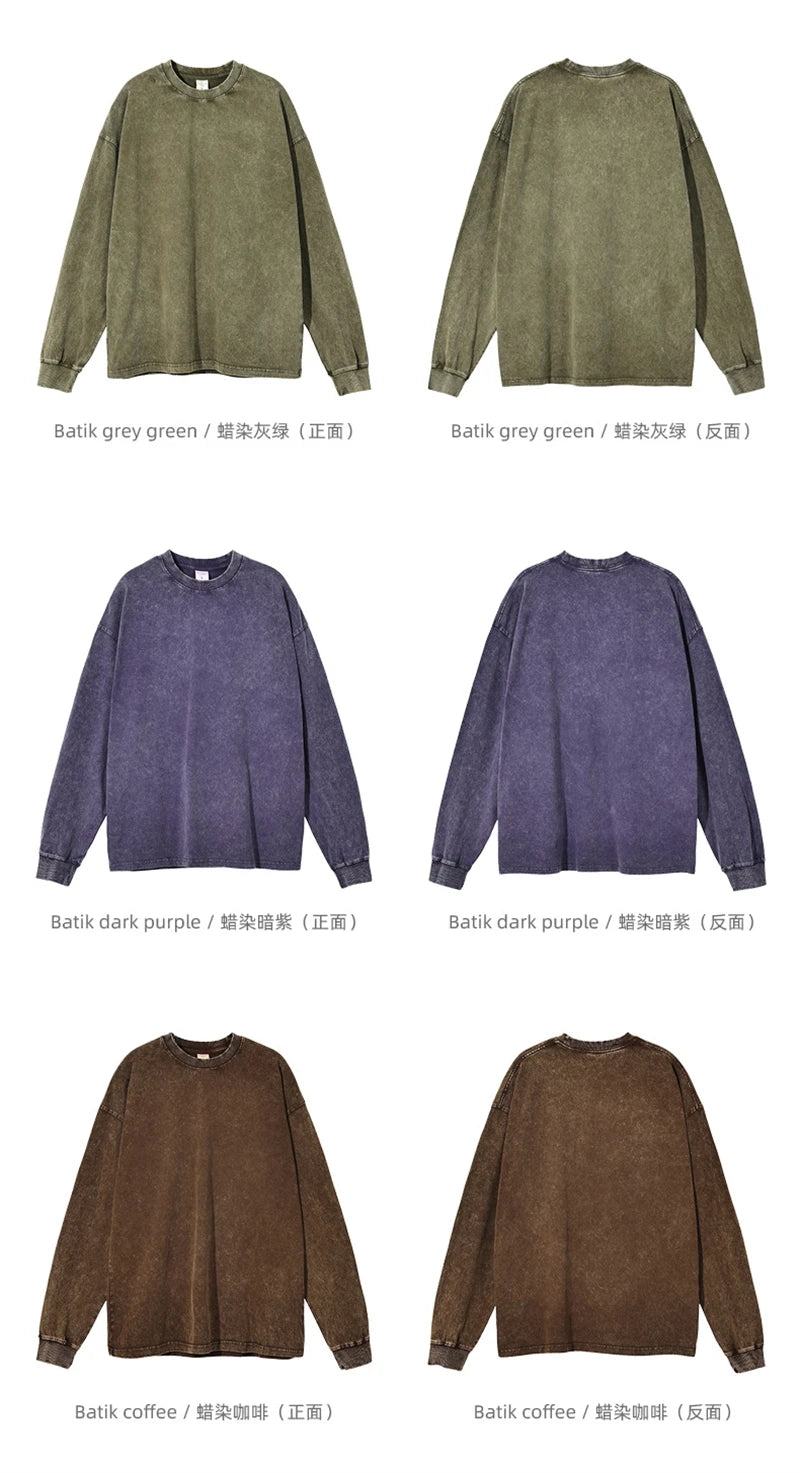 ZODF Retro Men Long Sleeve Washed Cotton T Shirt Unisex Loose 250gsm Basic Atumn TEES Tops Brand Streetwears HY0394